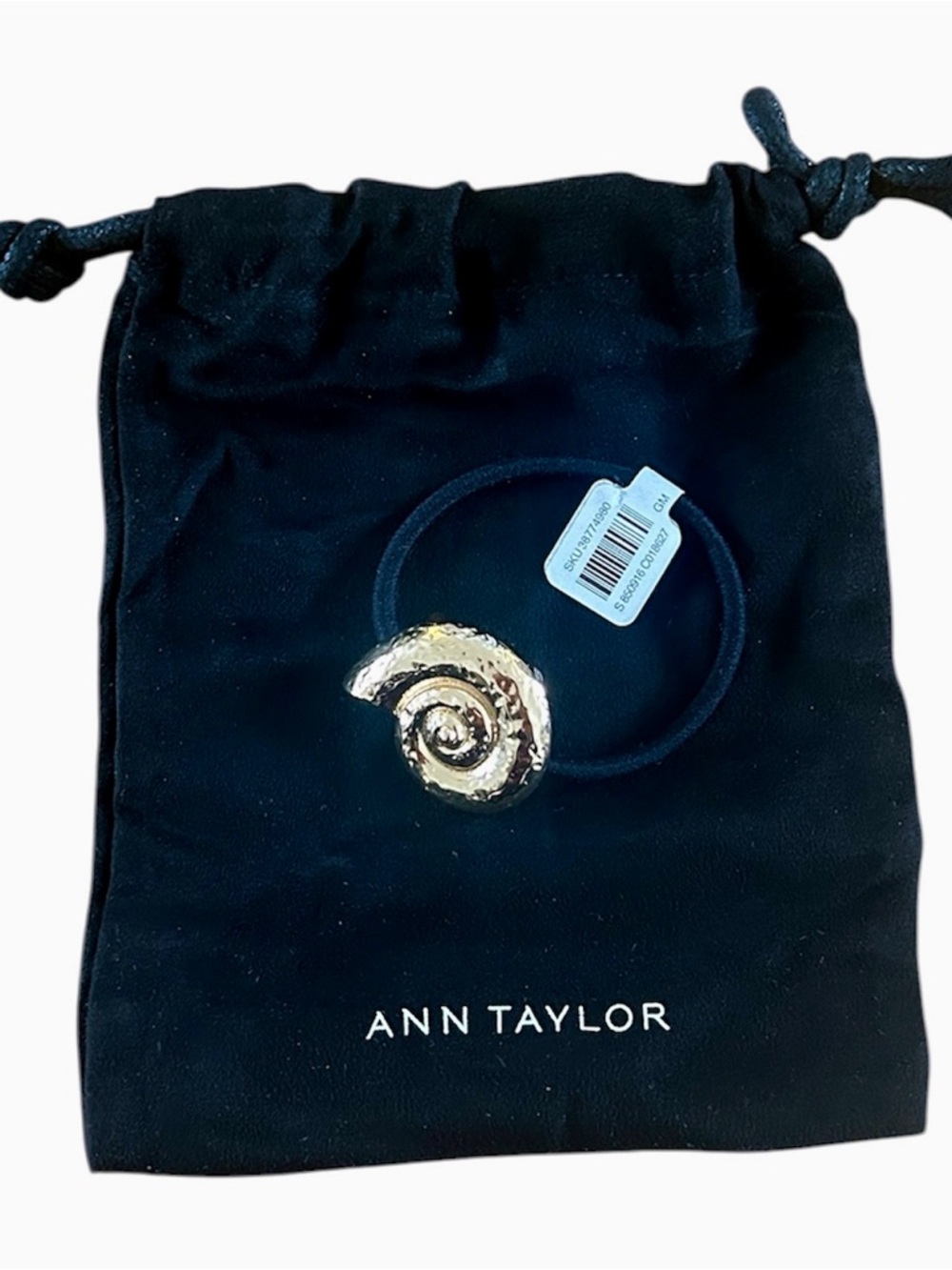 Ann Taylor Gold  Hammered Shell Hair Tie with Accessory Pouch